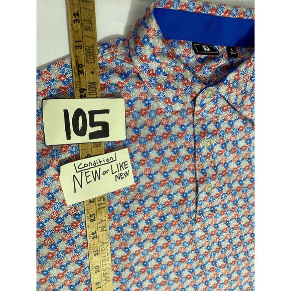 FootJoy Fireworks Polo Shirt Men’s Large Wicking Golf Performance YCC Club Patch - Picture 5 of 10